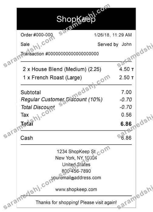 Shopkeep payment receipt
